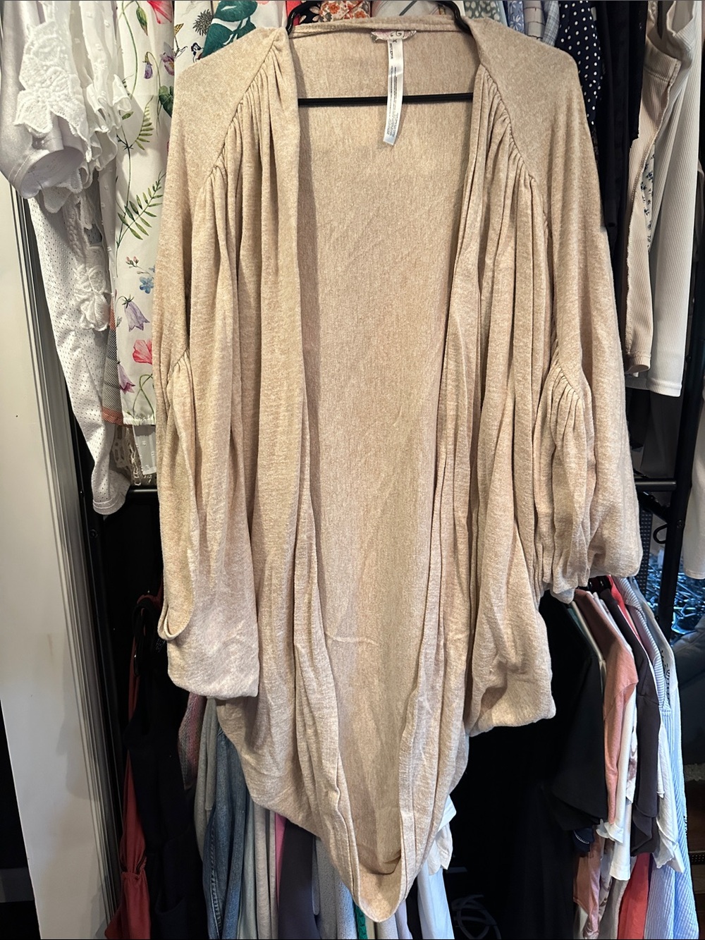 Free People Neutral Beige Draped Open Cardigan